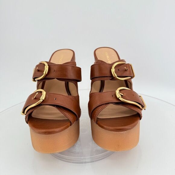 Veronica Beard Garrick Chunky Suede Platform Slide Sandals Buckle Brown 9.5M - Picture 2 of 13
